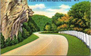 Profile Rock State Highway Pennsylvania PA Country Rd Linen Postcard VTG UNP  