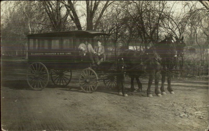 Maine??? Ellsworth Transfer Bus Line Horse Wagon c1910 Real Photo Postcard G19