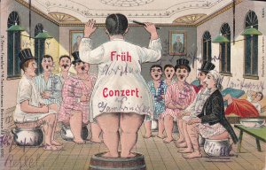 Early concert musical men on night pots comic caricatures vintage postcard