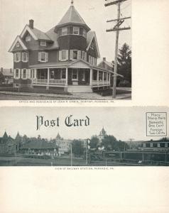 PERKASIE RAILROAD STATION & DENTIST ERWIN OFFICE ANTIQUE POSTCARD railway depot