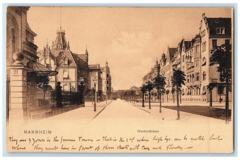 1905 Road Buildings View Werderstrasse Mannheim Germany Posted Antique Postcard