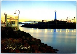 Postcard - Long Beach shoreline area with lighthouse at sunset - Long Beach, CA