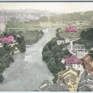 c1900s Fribourg, La Sarine Switzerland Birds Eye Sarine River Longest Bridge 228