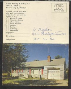 KANSAS CITY MISSOURI AALCO ROOFING SIDING COMPANY ADVERTISING POSTCARD MO.