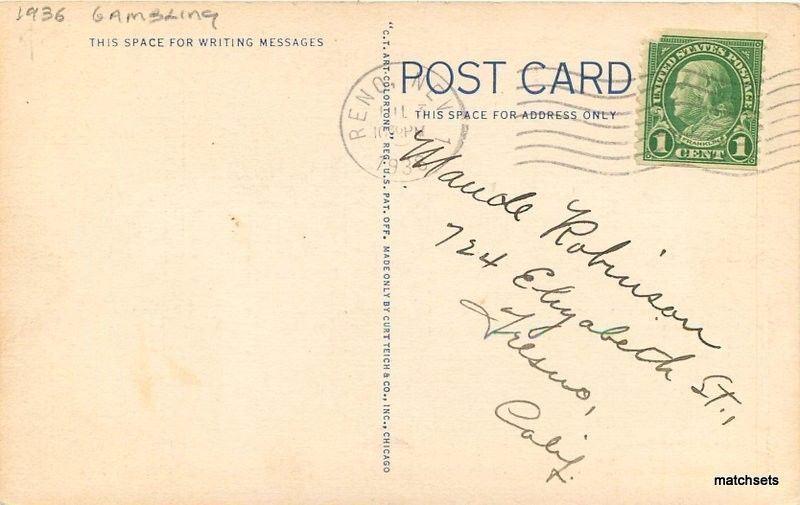 1936 Gambling Bank Club Interior Reno Nevada Teich postcard 4778