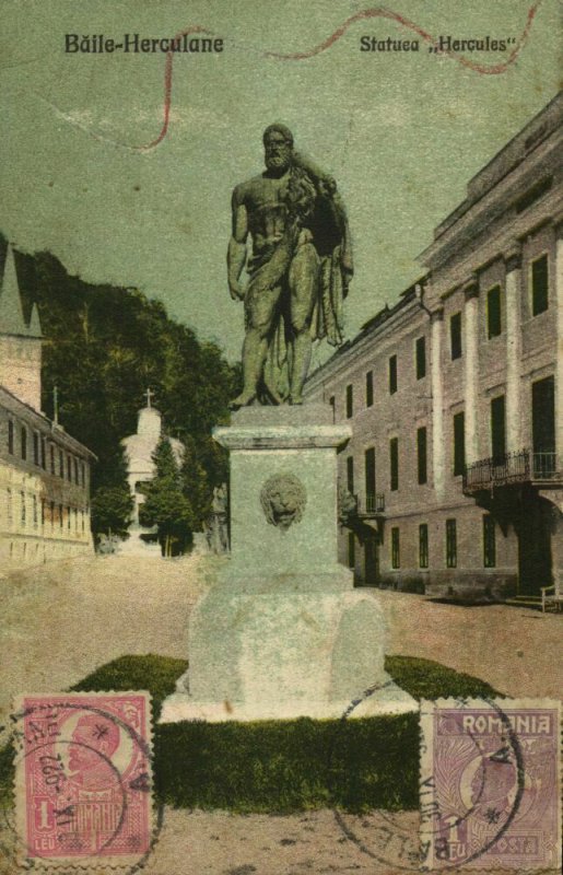 romania, BĂILE HERCULANE, Statuea Hercules (1922) Postcard