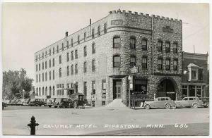 Pipestone MN Street View Calumet Hotel Bank Popcorn Wagon Real Photo Postcard