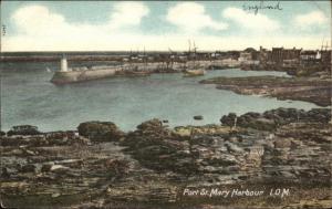 Isle of Man Port St. Mary Harbor Lighthouse c1910 Postcard