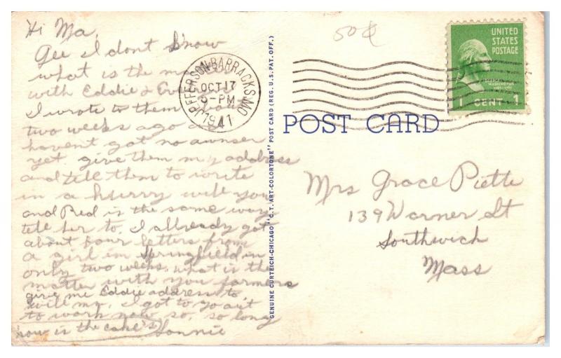 1941 Station Hospital, Jefferson Barracks, MO Postcard