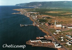 CONTINENTAL SIZE POSTCARD AERIAL VIEW OF CHETICAMP ACADIAN VILLAGE CAPE BRETON