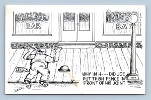 Drunk Thinks Porch Is a Fence Frick Signed Comic Chrome Postcard K13