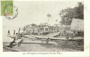 new caledonia, ISLE OF PINES, Native Kanak People with Pirogues (1908) Postcard