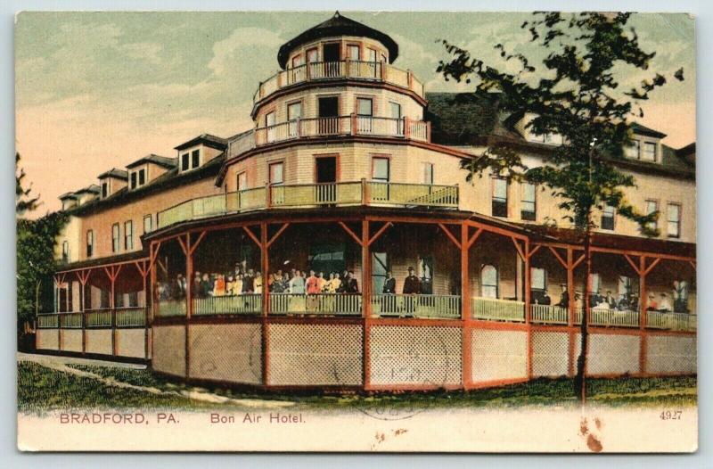 Bradford Pennsylvania~Bon Air Hotel~Guests Crowd Wrap Around Porch~1907 
