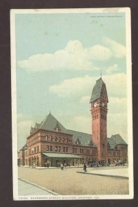 CHICAGO ILLINOIS DEARBORN STREET RAILROAD DEPOT TRAIN STATION VINTAGE POSTCARD