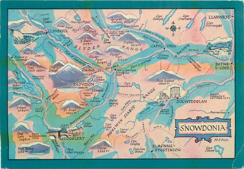 Snowdonia map postcard