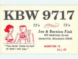 fox - QSL CB HAM RADIO CARD Janesville Wisconsin WI t9767