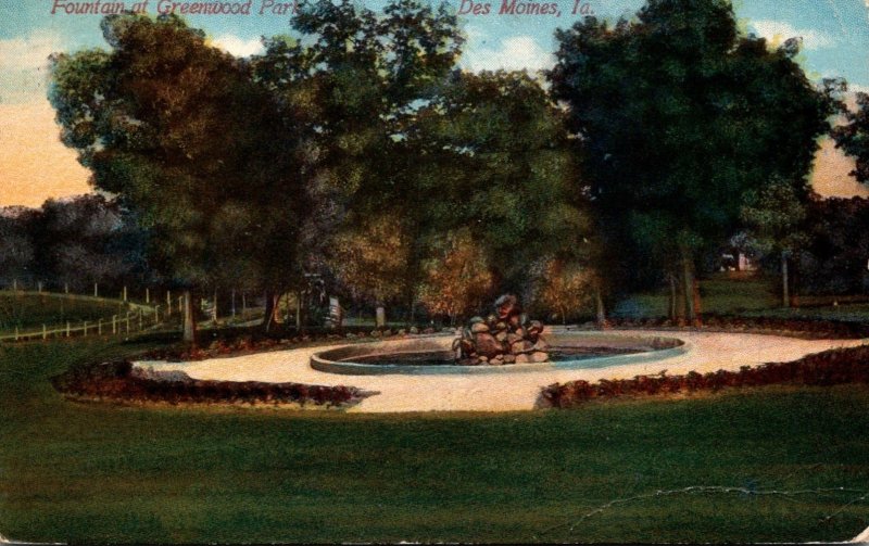 Iowa Des Moines Greenwood Park Fountain 1914
