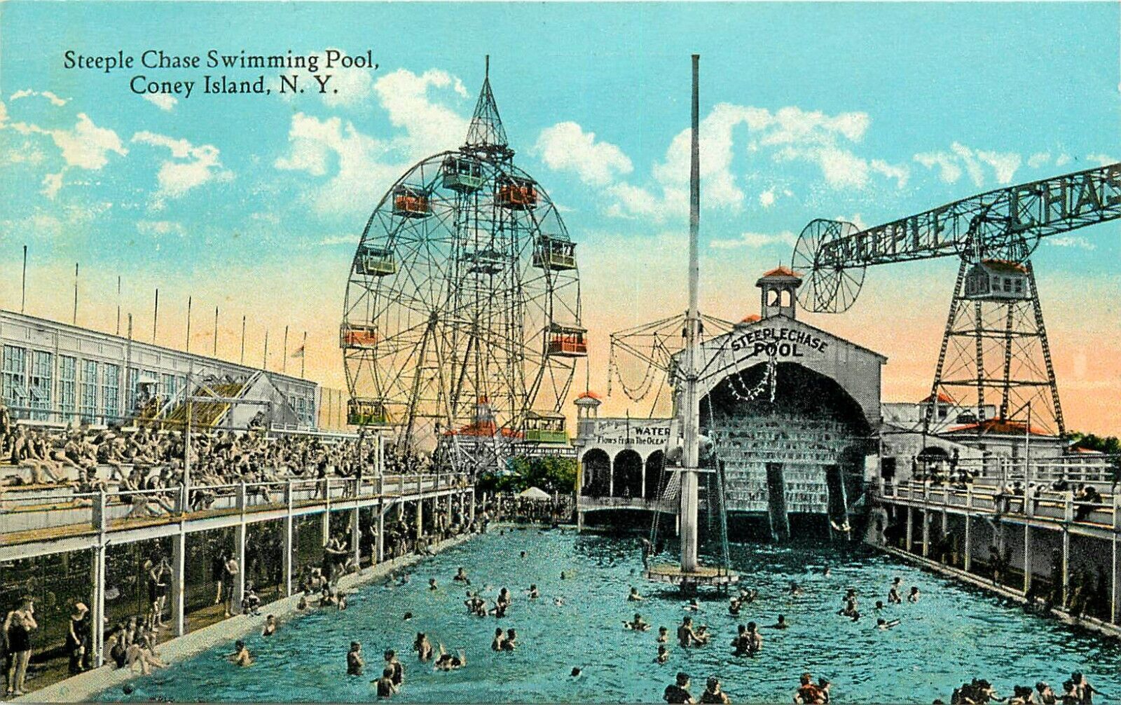 Steeple Chase Swimming Pool Coney Island Brooklyn NY New York NYC Postcard  | United States - New York - New York City, Postcard / HipPostcard, image size:1600x1006