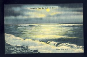 Cape May, New Jersey/NJ Postcard, Moonlight Tints The Surf With Silver'