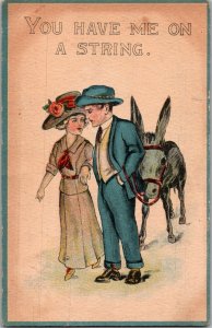 Postcard Romance Couple Donkey Mule 1915 Prairie Kansas JT15