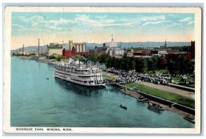 1924 Riverside Park Steamer Cruise Ferry Ship Dock Winona Minnesota MN Postcard