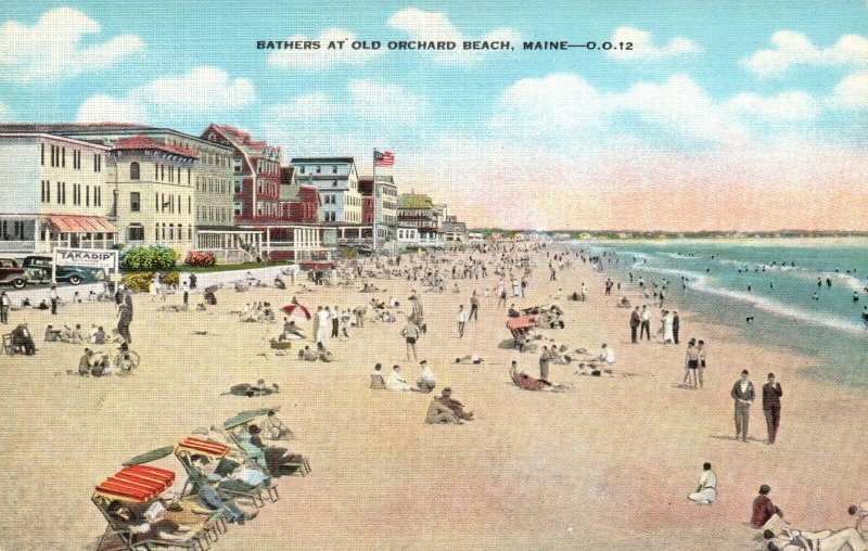 Vintage Postcard 1930's Bathers At Old Orchard Beach Maine ME