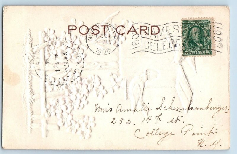 Norfolk Virginia VA Postcard Christmas Birds Cage Flowers Airbrushed 1906 Posted