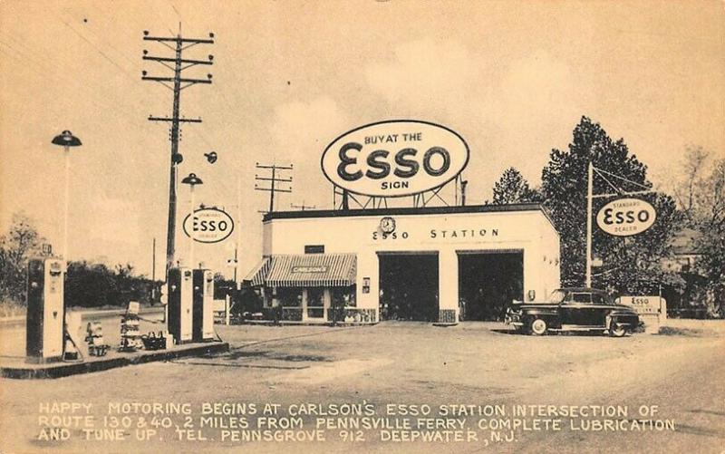 Deepwater NJ Esso Gas Station Old Car Happy Motoring Postcard