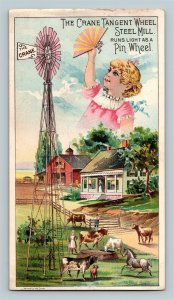 Wind Mill The Crane Tangent Wheel Steel Mill Girl Cows Farm Victorian Trade Card