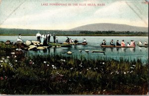 Boating on Lake Ponkapoag in the Blue Hills, MA Vintage Postcard K52