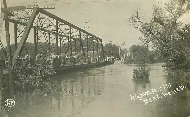 Beatrice Nebraska 1911 Truss Girder Bridge Flood RPPC Photo Postcard 21-7340