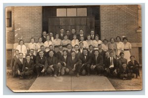 Vintage 1910's RPPC Postcard - Group Photo of School Children and Schoolhouse