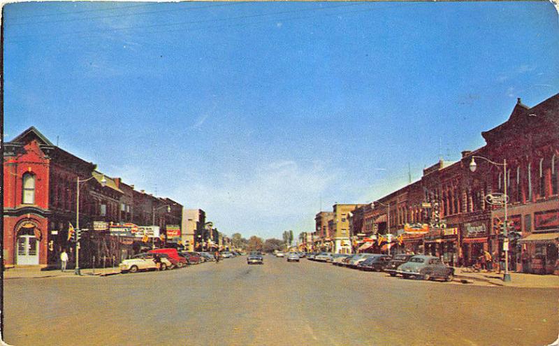 Storm Lake IA Main Street View Store Fronts Old Cars Postcard