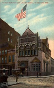 Cumberland Maryland MD American Flag Street Scene c1910 Vintage Postcard