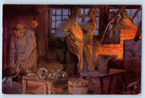 Oilette Postcard Die Glashutte Glassblowers Tuck c1910's Unposted Antique