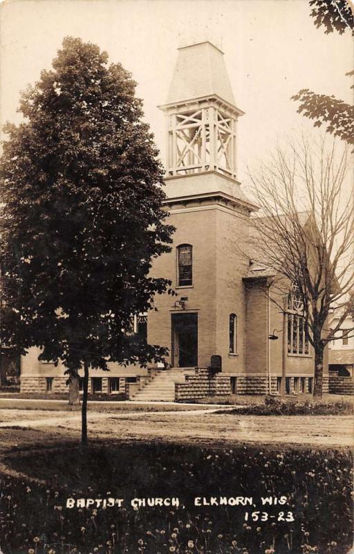 Elkhorn Wisconsin Baptist Church Exterior Real Photo Antique Postcard K27089