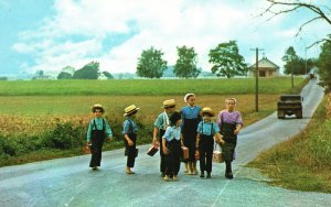 Vintage Postcard Amish Children Walking Home From School Pennsylvania Dutch Co.