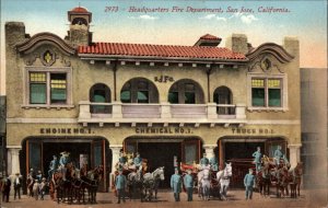 SAN JOSE CA Fire Department HQ HORSE DRAWN FIRE ENGINES c1910 PC