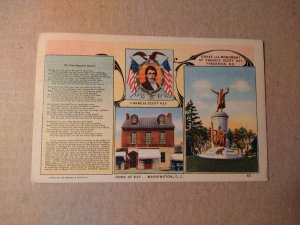 1940's Home and Grave of Francis Scott Key Linen Postcard