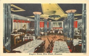 Texas Houston Empire Room Rice Hotel Interior Tichnor linen Postcard 22-10227