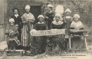 Vintage French Postcard Groupe de Dentellières Scènes de la Vie Normande