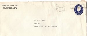 US Postal Stationery, 5 Cent Envelope, Used 1963, Copley Coin, Massachusetts