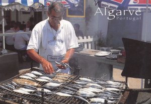 Algarve Portugal Cooking Fish Sardine Market Trader Postcard