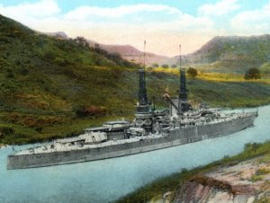 Battleship WWI USS Mississippi Panama Canal Postcard