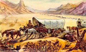 Covered Wagon Diorama Ghost Town Buena Park, California USA View Postcard Bac...