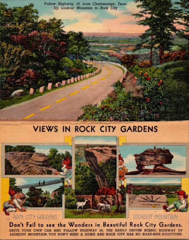 Tennessee Chattanooga Lookout Mountain View In Rock City Gardens & Mileage Ch...