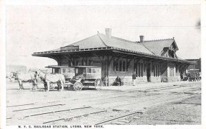 Lyons New York NYC Railroad Station Horse Carriages Vintage Postcard AA2291