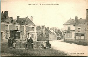 Vtg Postcard 1910s France Mayet (Sarthe) - Place Saint-Nichols Street View