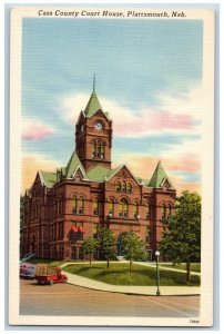 Plattsmouth Nebraska NE Postcard Cass County Court House Cars Street View c1930s