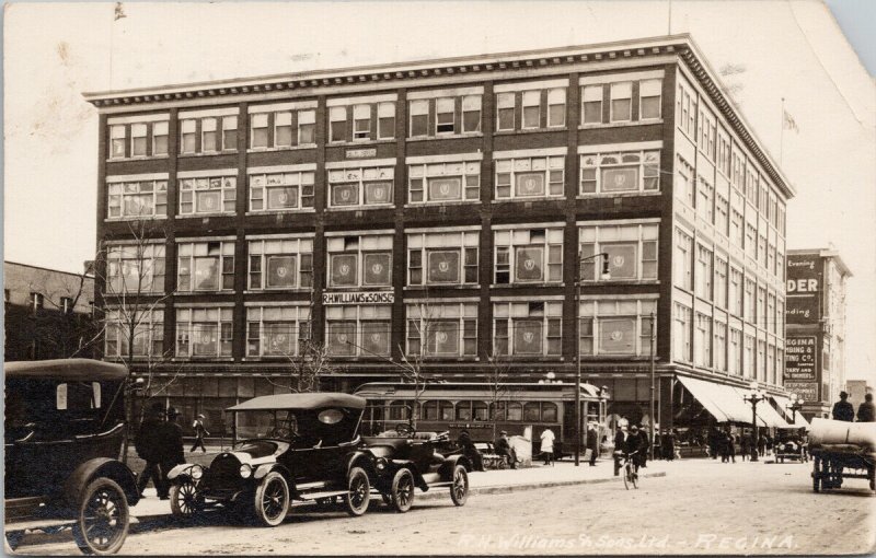 Regina SK RH Williams & Sons Building Streetcar c1918 RPPC Postcard G71 *As is